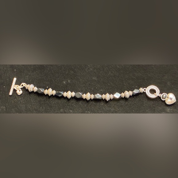 Brighton Silver-Tone and Black Beaded Heart Charm Bracelet - Picture 2 of 13